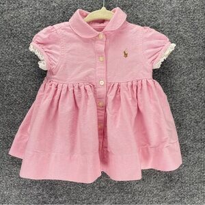 Ralph Lauren Baby Dress Girls 3 Months 3m Pink Color Pony Cotton Short Sleeve